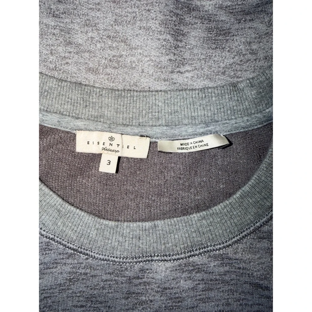 ESSENTIEL ANTWERP Rhinestone Beads Flower Sweatshirt‎ Grey Crewneck Sz 3 L - Picture 3 of 7